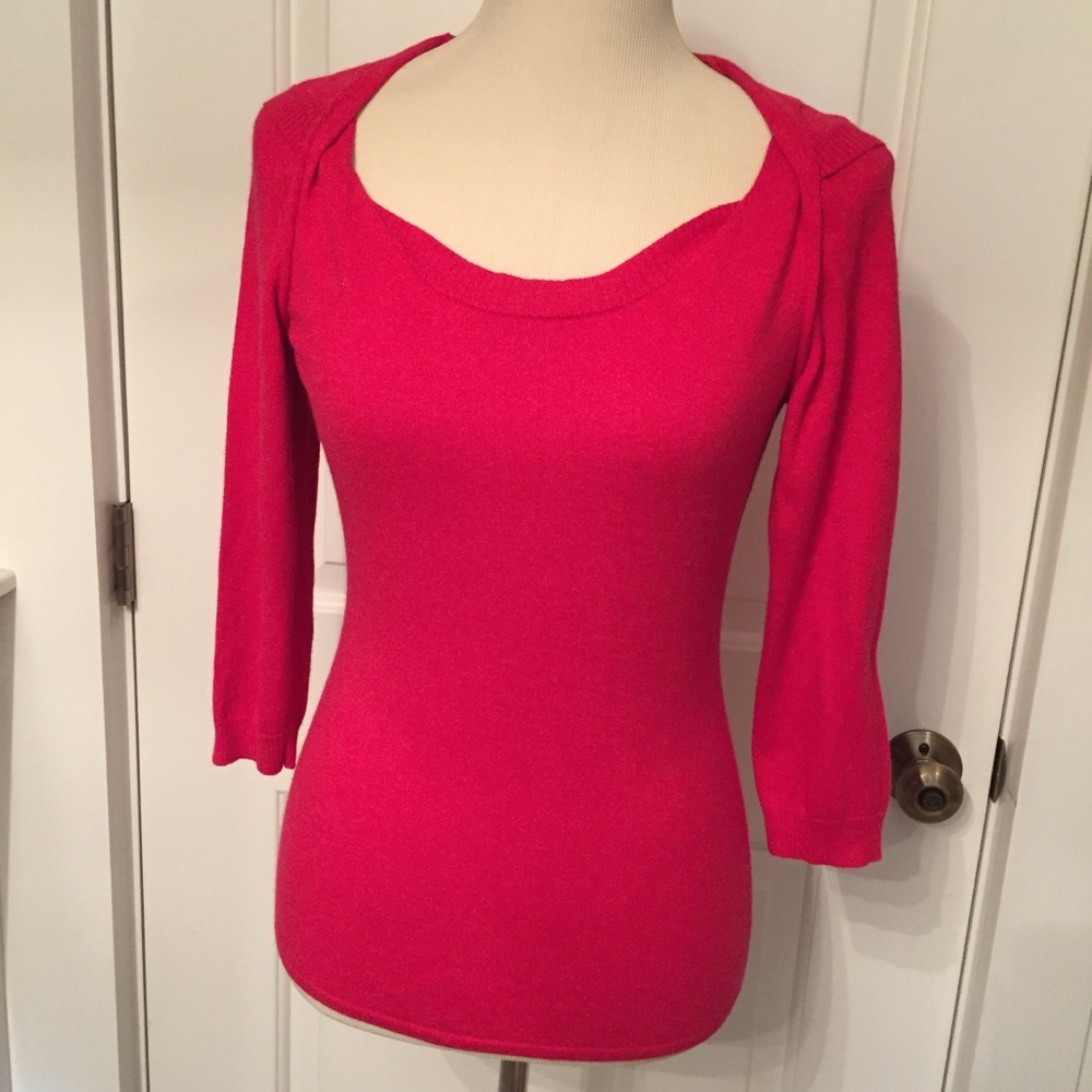 ETCETERA SWEATER KNIT TOP PINK BARBIE CORE SWEETHEART NECKLINE 3/4 SLEEVE SIZE S